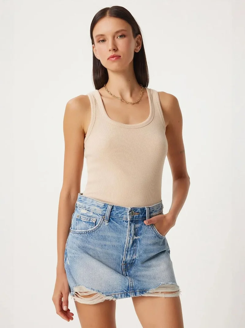 Happiness İstanbul ISTANBUL Fitted U Collar Knitted 2- Pack Tank Top